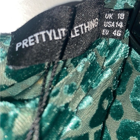 Pretty Little Thing Ruched Velvet Teal Leopard Grecian Goddess Skirt NWT w/Flaw - Picture 4 of 7